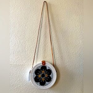 NEW | White Rattan Bali Bag with Hand-Carved Accent